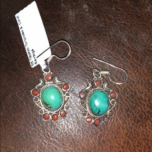 SS Tibetan Turquoise and Coral Earrings